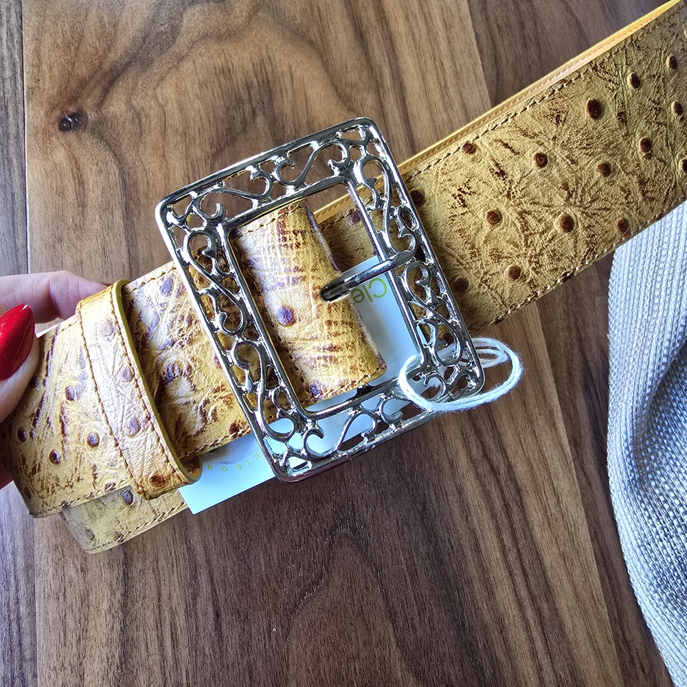 Yellow Textured Belt with Silver Buckle